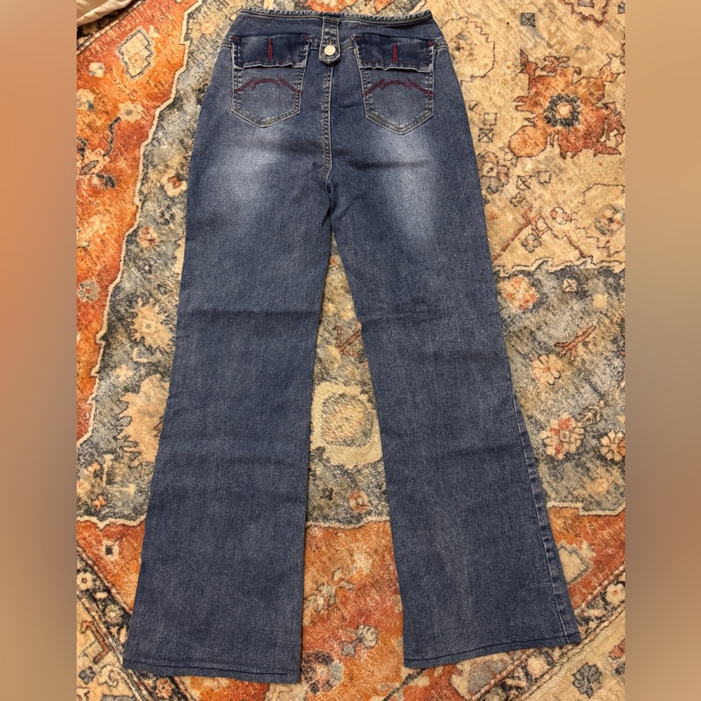 High Waisted Flare Bottom Jeans Medium Wash Faded